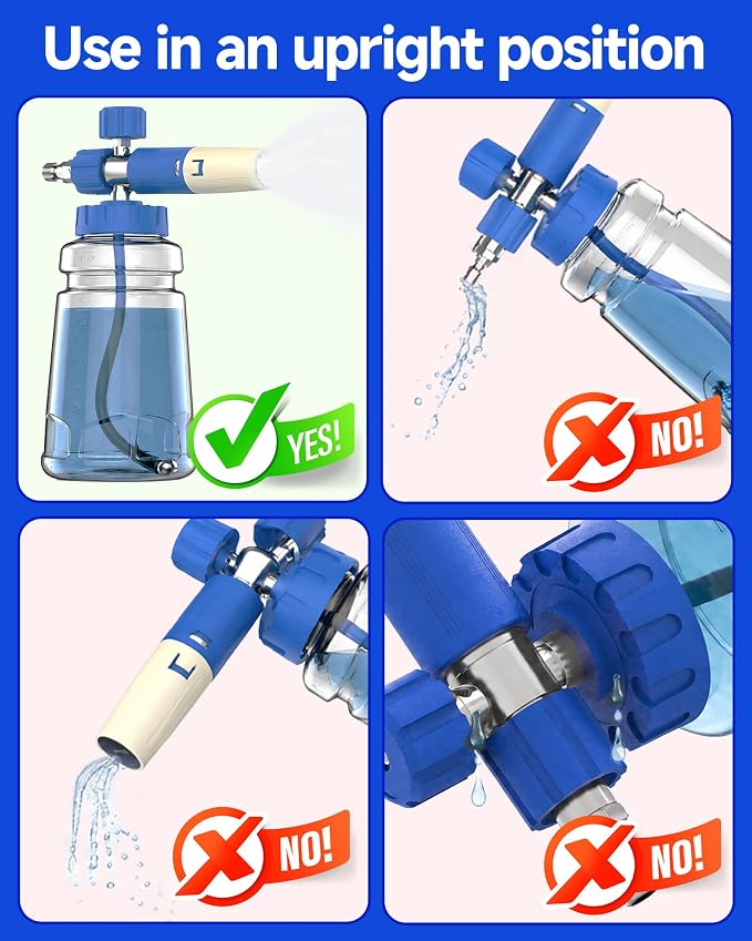 Foam Cannon for Pressure Washer with 1/4" Quick Connector, Wide Mouth Foam Cannon, Adjustable Soap Cannon for Car Wash, Additional 1.1mm Orifice Nozzle (Transparent)