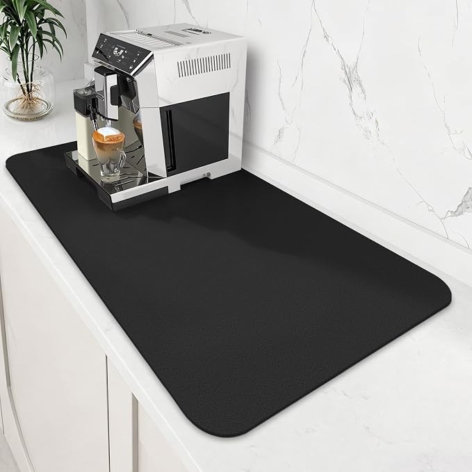 WISELIFE Coffee Mat Super Absorbent Dish Drying Mat Coffee Bar Accessories Match with Machine Large Drying Mats for Kitchen Counter 18" W x 32" L, Black