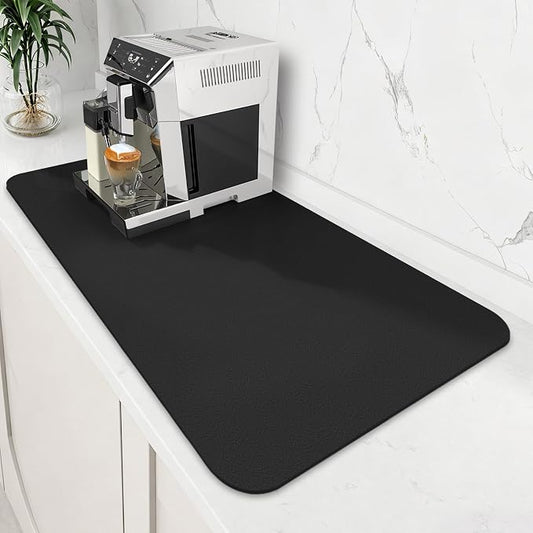 WISELIFE Coffee Mat Super Absorbent Dish Drying Mat Coffee Bar Accessories Match with Machine Large Drying Mats for Kitchen Counter 18" W x 32" L, Black