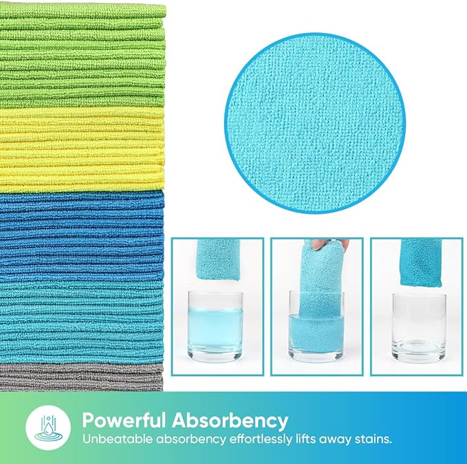 HOMEXCEL Microfiber Cleaning Cloths, 100 Pack Microfiber Towels for Cars, Lint & Scratch-Free Bulk Cleaning Rags for House, Kitchen, Car and Shop, Multicolor Absorbent Cleaning Towels 11.5 x 11.5 inch
