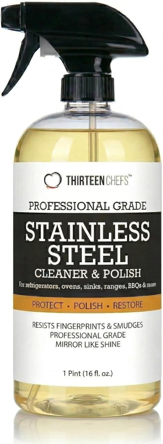 Thirteen Chefs Stainless Steel Cleaner and Polish for Fridge, Oven, Cooktop, Kitchen Appliances, BBQ and Ranges – 16oz