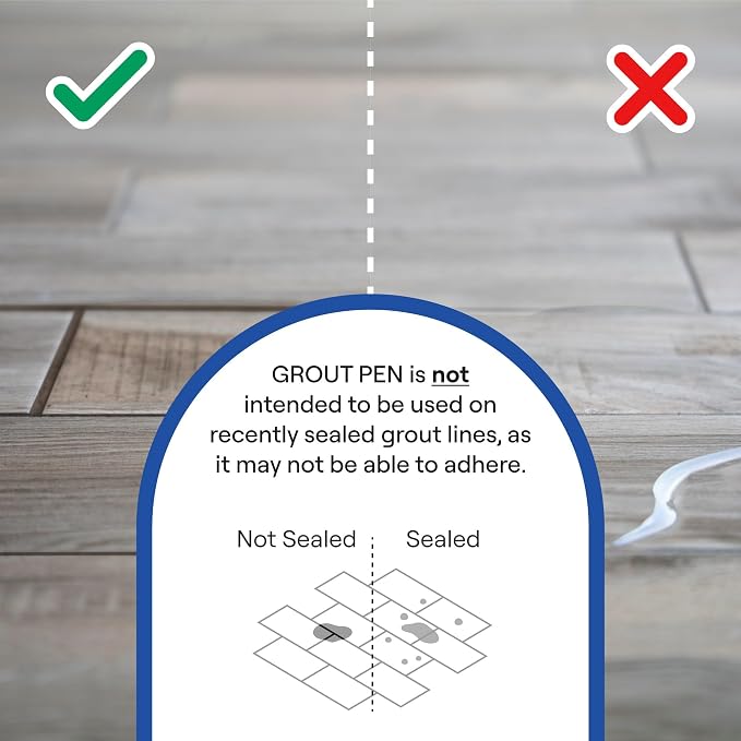 Grout Pen Light Grey Tile Grout Paint Marker - Wide 15mm Tip (20ml) | Waterproof Grout Line Refresher for Kitchen & Bathroom, Colorant and Sealer Pens for Cleaner Looking Grout Lines - Light Grey