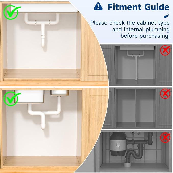 Insputer Upgrade Expandable Under Sink Organizer, 2 Tier Metal Under Cabinet Storage with 3 Slide Rails, Height Adjustable, Thickened Pull Out Drawer Shelf for Bathroom, Kitchen, Laundry, Pantry