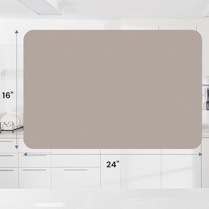 WISELIFE Dish Drying Mat Super Absorbent Drying Mat Large Dish Drying Mats for Kitchen Counter Easy Clean Dish Mat Kitchen Drying Mat16"x 24" Classic Khaki