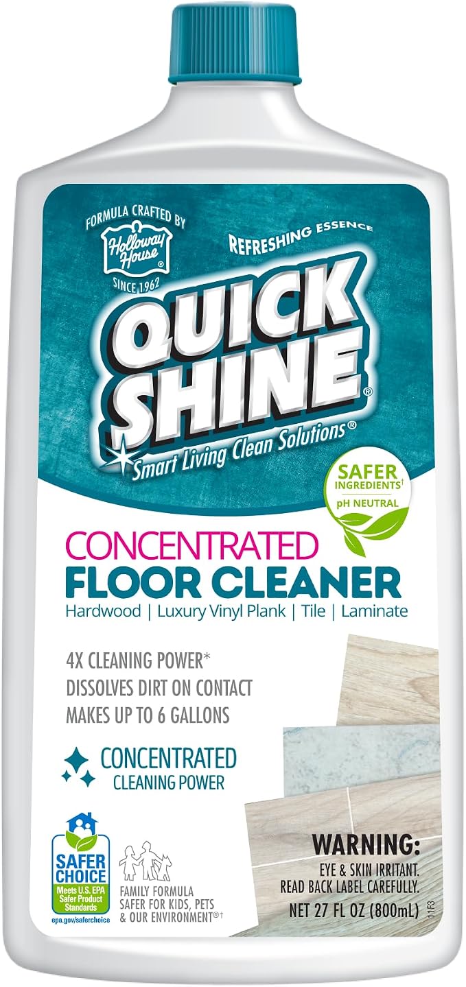 Quick Shine Multi Surface Concentrated Floor Cleaner 27oz Use on Hardwood, Laminate, Luxury Vinyl Plank LVT, Tile & Stone Dirt Dissolving & Powerful Cleaning Makes 27 Gallons | Makes up to 6 Gallons, Refreshing Essence, pH Neutral, No Rinse, PFAS & Amm...