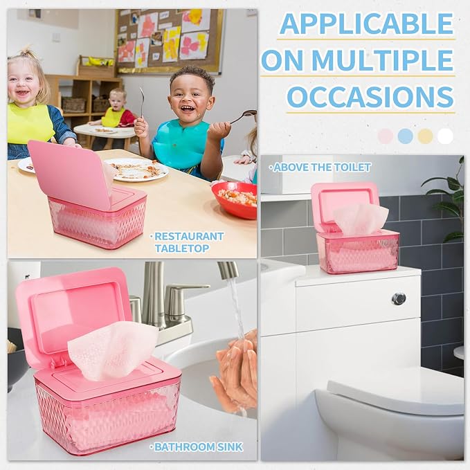 Wipes Dispenser, One-Handed Operation Wipe Holder for Baby & Adult, Seal-Designed Wipes Container for Bathroom Keep Diaper Wipes Fresh (Pink)