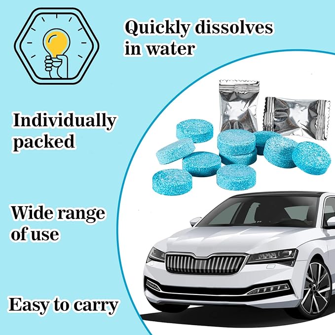 Sukh Car Windshield Washer Tablets - Washer Fluid Tablets Glass Cleaner Concentrate Car Windshield Wiper Fluid Car Windshield Cleaner Automotive Glass Cleaner | 100pcs Windshield Wiper Fluid Concentrate Tablet for Automotive, Window, Glass Cleaning, Cl...