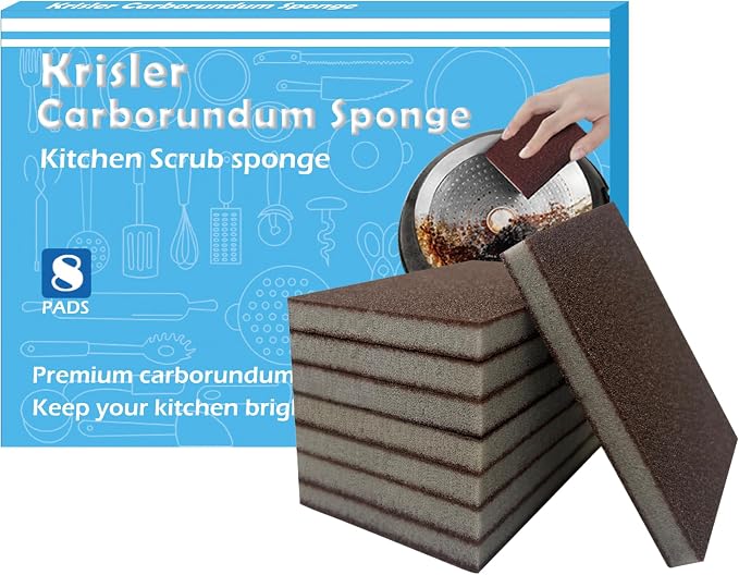 Krisler Carborundum Sponge Nano Emery Sponges Caspian Stone Pot Clean Brush Rust Eraser Grit Scouring Pads Pot Cleaning Pads with Carborundum Washing Kitchen Cleaner Tool 8pc
