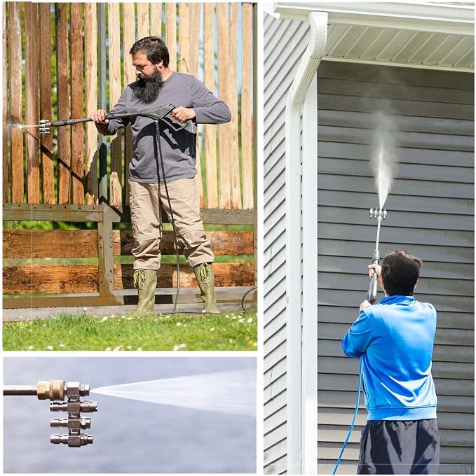Jariko Jrod Pressure Washer Nozzle 4 GPM - High Pressure J rod Hose Nozzle - 1/4" Quick Connect for Soft Wash System - 4 Way Pressure Washer - 4 Tip Soft Wash Nozzle - Pressure Washer Accessories