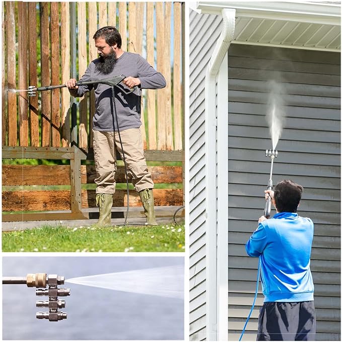 Jariko Jrod Pressure Washer Nozzle 2-3 GPM - High Pressure Hose J rod Nozzle - 1/4" Quick Connect for Soft Wash System - 4 Way Pressure Washer - 4 Tip Soft Wash Nozzle - Pressure Washer Accessories