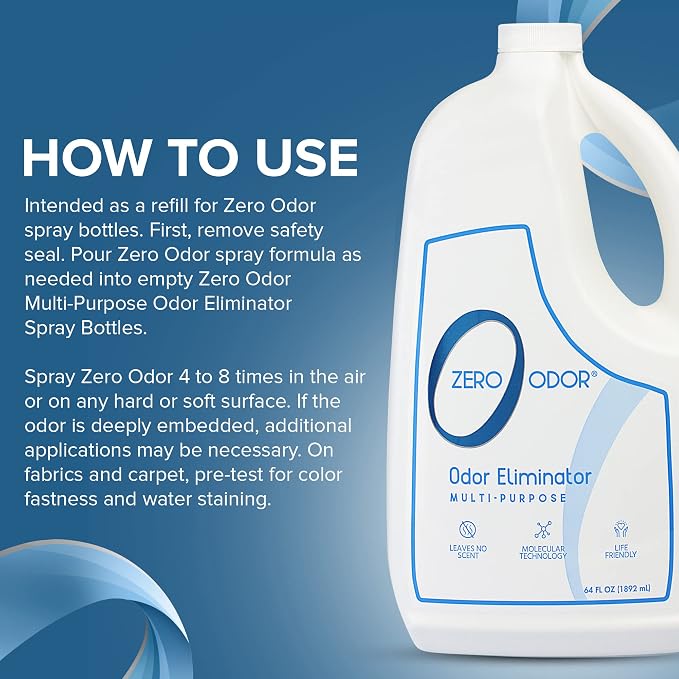 Zero Odor Multi-Purpose Odor Eliminator, Air and Surface Odor Remover for Home, Bathroom, Kitchen, and Closet, Refill, 64 oz, 2-Pack