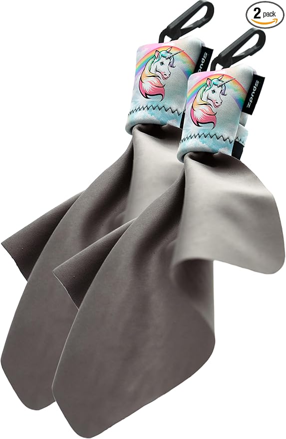SPUDZ Ultra Microfiber Lens Cleaner – Clip-On Pouch, Washable – for Binoculars, Scopes, Glasses, Screens |Unicorn Pastel, 6 x 6 Inch (2-Pack)