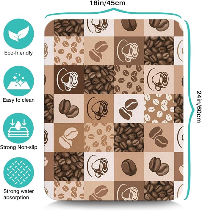 Coffee Bar Mat Accessories for Countertop Super Absorbent Anti-Slip Silicone Dish Drying Mats Kitchen Counter Draining Pad Decor Gift Fit Maker Pot Espresso Machine 24inx18in, (DS)