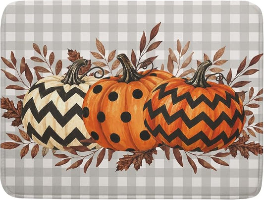 Halloween Dish Drying Mat for Kitchen Counter Pumpkin Brown Leaves Festival Microfiber Absorbent Dish Draining Reusable Washable Foldable Extra Large 18"x24"