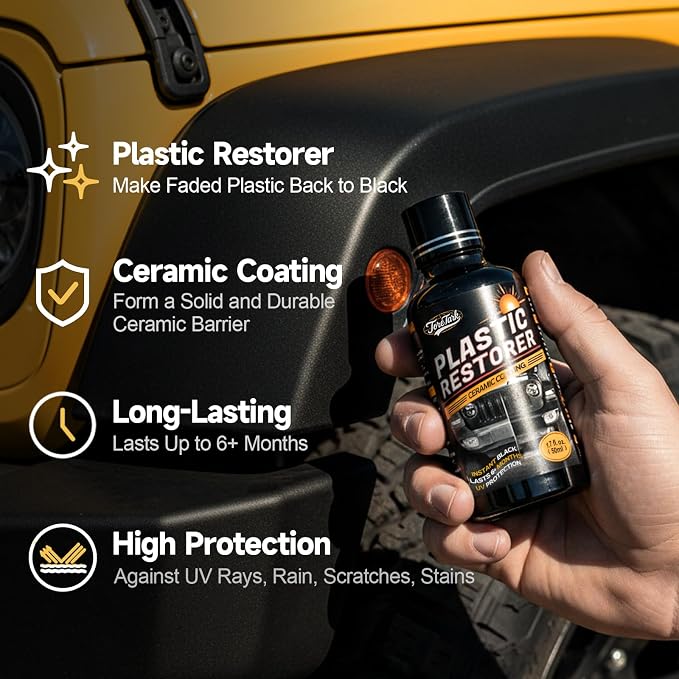 toretark Plastic Restorer for Cars, Not a Dressing, Black Trim Restorer, Ceramic Crystal Coating Highly Concentrated, Lasting Up to 6 Months+ with UV Protection, Restore Automotive Exterior 50ml*2
