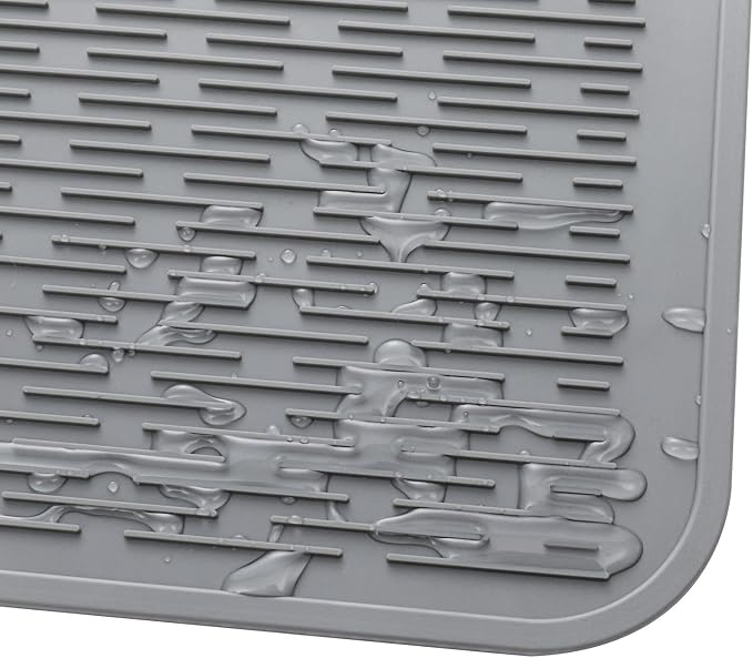 MicoYang Silicone Dish Drying Mat for Multiple Usage,Easy clean,Eco-friendly,Heat-resistant Silicone Mat for Kitchen Counter or Sink,Refrigerator or Drawer Liner Grey 3XL 28 inches x 18 inches