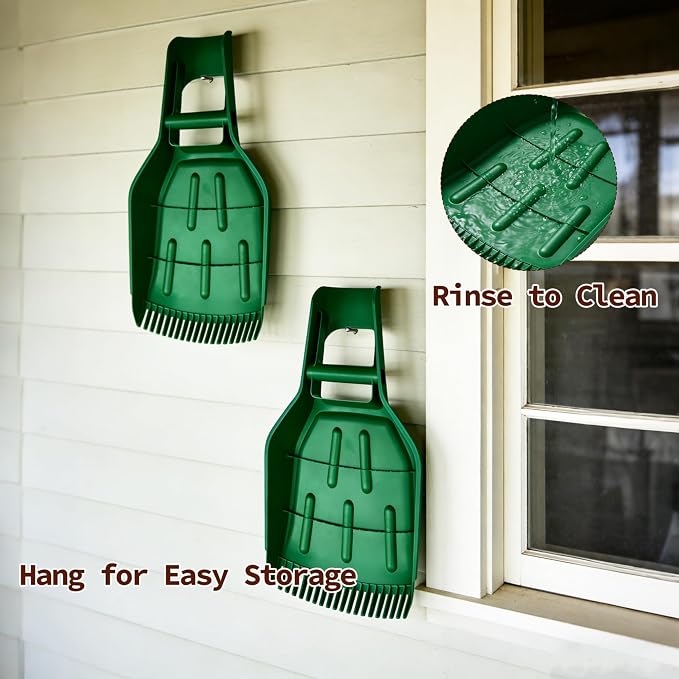 Ashfield & Harkness: Leaf Scoops - 2 Pack, Green - Rake Grabbers, Tine Edge Claw Hand Tools, Garden-Outdoor-Yard Work, Collect Grass Clippings-Plants