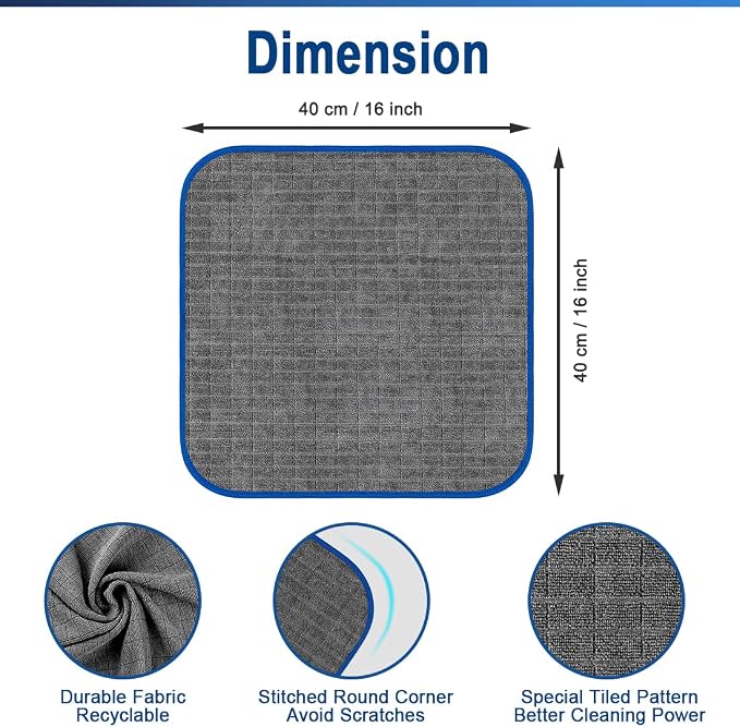 Airlab Glass Polishing Streak Free Miracle Cleaning Cloth, Grey-Navy Blue | Lint Free Microfiber Cleaning Rags for Glasses Kitchen Dish Mirrors Easy Clean, 16 x 16 Inches, Pack of 8