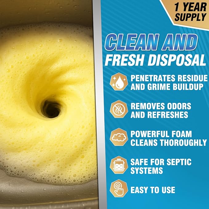 Yeardera Garbage Disposal Cleaner and Deodorizer Tablets - 50 Count (1-Year Supply), Powerful Foaming Sink Cleaner, Quickly Eliminates Odors, Natural Drain Odor Eliminator for Kitchen Disposal Care