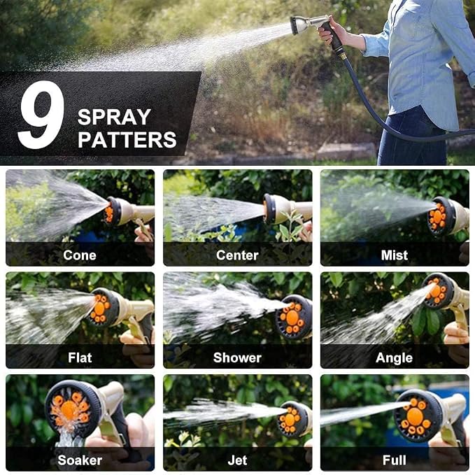 Garden Hose Nozzles,9 Spray Patterns Heavy Duty Metal Hose Sprayer Nozzle | Hose Nozzle Spray High Pressure Slip Resistant Water Sprayer for Plants & Lawns Watering,Car Washing and Pet Showering Gray