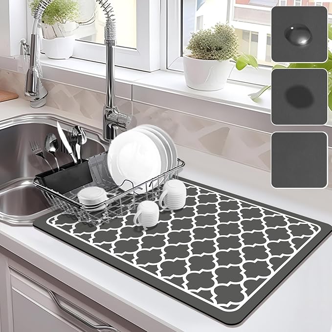 Drying Mat for Kitchen Countertops, Coffee Mat Hide Stain Rubber Backed Absorbent Dish Drying Mat