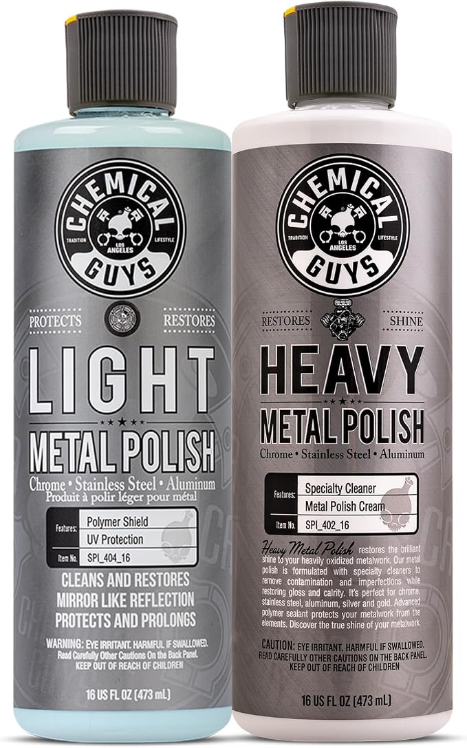 Chemical Guys, Light & Heavy Metal Polish Kit for Chrome & Steel, 2 x 16 oz | Two-step polish restores chrome, aluminum and stainless, lifting oxidation, rust and tarnish to a bright shine
