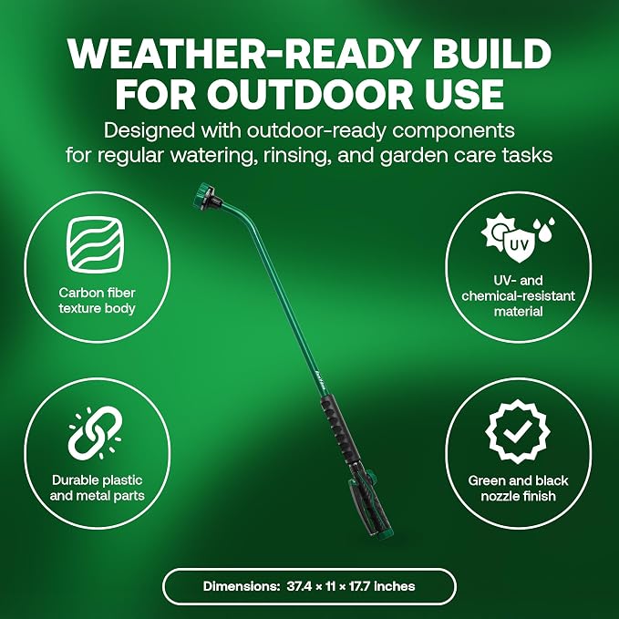 Rain Bird TRNZL8PWAND36 Watering Wand Garden Hose Nozzle, 36 Inch - Front Trigger with 8 Spray Patterns Flow Control Knob, Trigger Lock, Non-Slip Ergonomic Grip, 3/4 Inch GHT - Green and Black