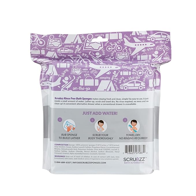 Scrubzz Disposable No Rinse Bathing Wipes - 25 Pack - All-in-1 Single Use Shower Wipes, Simply Dampen, Lather, and Dry Without Shampoo or Rinsing (Lavender, 1-Pack)