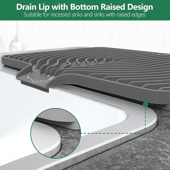 GUUKIN Dish Drying Mat, 17.7" x 11.8 " Drying Matt Kitchen Counter, Dish Drying Rack Mat, Easy Clean Pad for Countertop Protection, Multi-Functional Use (Grey)