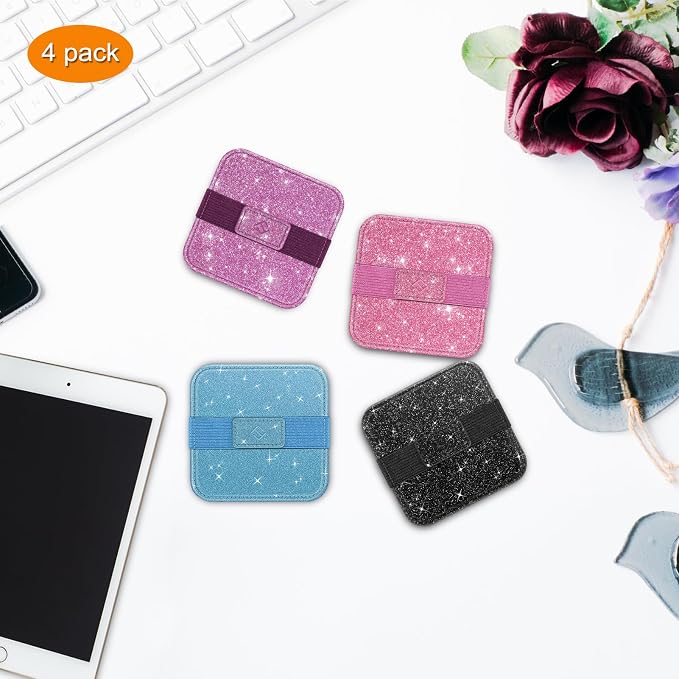 Fintie Screen Cleaning Pad, [4 Pack] Soft Cloth Car Phone Screen Cleaner | Microfiber Wipe Cleaning with Elastic Strap for iPad, iPhone, MacBook, Tablets, Laptop, Monitor (Glitter Pink/Black)