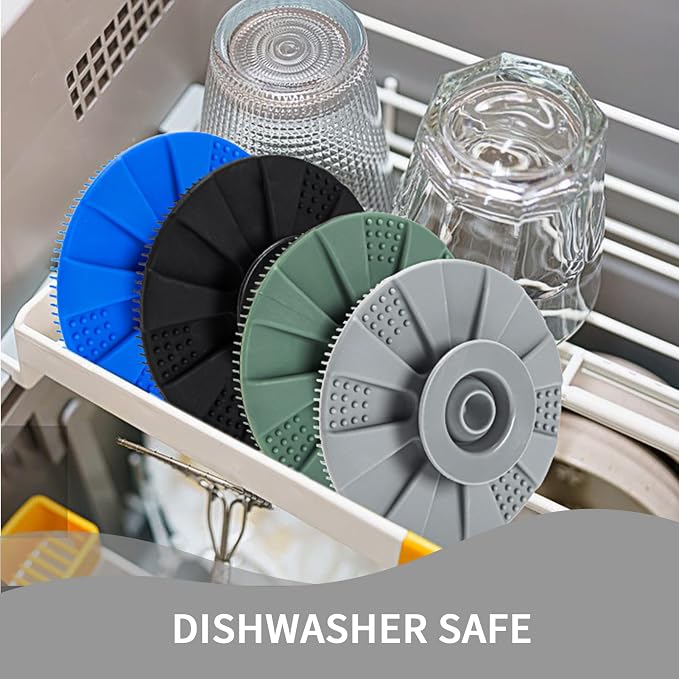 Silicone Dish Scrubber, Non-Scratch Scrub Spong for Washing Dish, Pot, Pan | Kitchen Silicone Sponge, Fruit & Vegetable Cleaning Brush, Reusable Dishwashing Scrubber, Suction Up Hang, 1 Pack, Gray