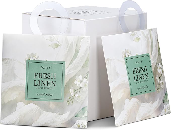 12 Pack Fresh Linen Scented Sachets, Air Freshener for Small Spaces | Hanging Sachet Bags with Retractable Hook; Closet Deodorizer & Odor Eliminator for Drawers, Shoe Cabinets, Cars & Luggage