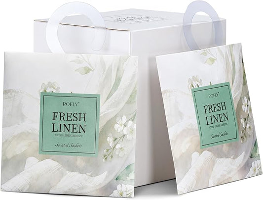 12 Pack Fresh Linen Scented Sachets, Air Freshener for Small Spaces | Hanging Sachet Bags with Retractable Hook; Closet Deodorizer & Odor Eliminator for Drawers, Shoe Cabinets, Cars & Luggage