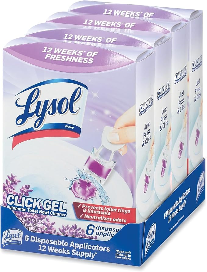 Lysol Click Gel Automatic Toilet Bowl Cleaner, Bathroom Essentials, Toilet Freshener, Refreshing Lavender Scent, 6 Count (Pack of 1)