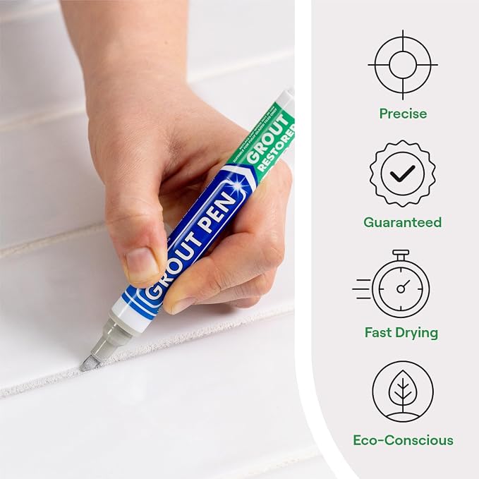 Grout Pen Light Grey Tile Grout Paint Marker - Narrow 5mm Tip (7mL) | Waterproof Grout Line Refresher for Kitchen & Bathroom, Colorant and Sealer Pens for Cleaner Looking Grout Lines - Light Grey