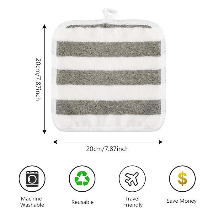SINLAND Microfiber Facial Cloths Fast Drying Washcloth 8inch x 8inch Absorbent Face Wash Cloth Soft Makeup Remover Cloths