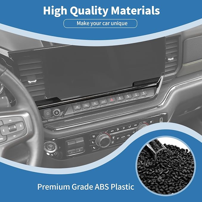 Center Dashboard Trim for Chevy Silverado 2022+, Black Wood Grain Dash Panel Cover, ABS Interior Decorative Overlay, Peel & Stick Installation (2PCS, Non-Replacement)