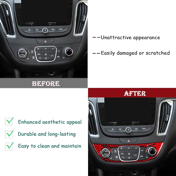 Real Carbon Fiber Trim for Chevy Malibu 9th Gen Accessories | for 2016-2022 Center Console Button Panel Frame Sticker Interior Thick Overlay Decal