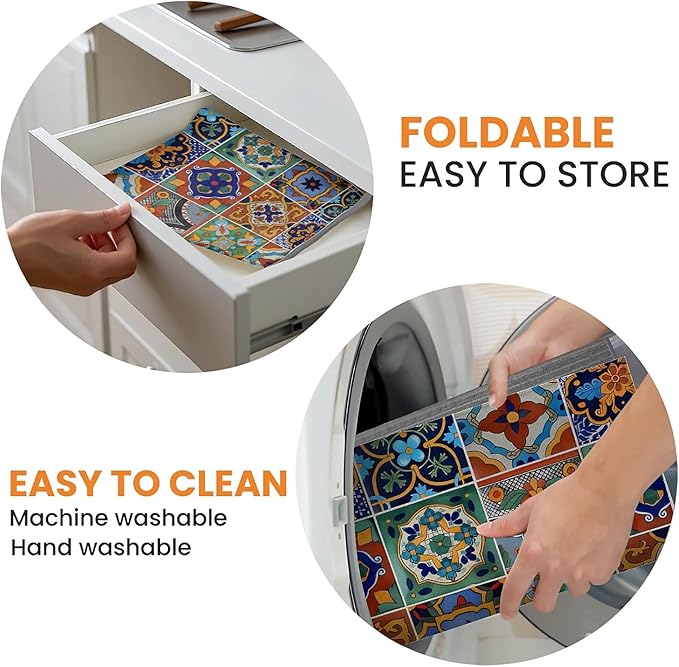 Talavera Mexican Tiles Dish Drying Mat For Kitchen Counter, Super Absorbent Microfiber Dish Drying Pad, Kitchen Gadgets For Easy Clean Multi-Use Large 18"x24"