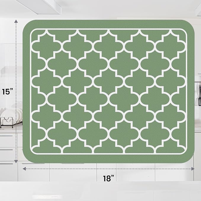 WISELIFE Dish Drying Mat Super Absorbent Drying Mat Large Dish Drying Mats for Kitchen Counter Easy Clean Dish Mat Kitchen Drying Mat15"x 18" Stylish Green