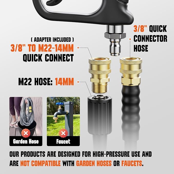Short Pressure Washer Gun with 360°Swivel, 4000 PIS Power Washer Gun | Stubby High Pressure Washer Gun, 3/8" Male Plug, 1/4" Quick Connect, 5 Spray Nozzle, Car Wash Gun for Foam Cannon