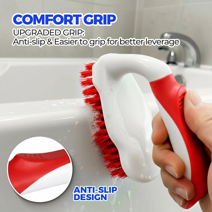 Holikme 6 Pack Cleaning Brush Scrub Brush Kitchen Brush for Floor,Red | Scrub Brushes for Cleaning, Heavy-Duty Scrub Brush, Stiff Bristles Cleaning Brush for Kitchen Bathtub Floor and Wall