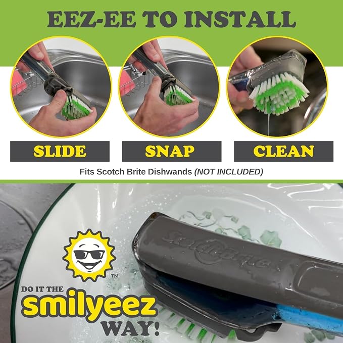Smilyeez Replacement for Scotch Brite Brush, 4-Pack, Makes Your Dishwand Like New, Dishwand Brush Refills, Scotch Brite Brush Replacement, Easy to Install (2 Packs)