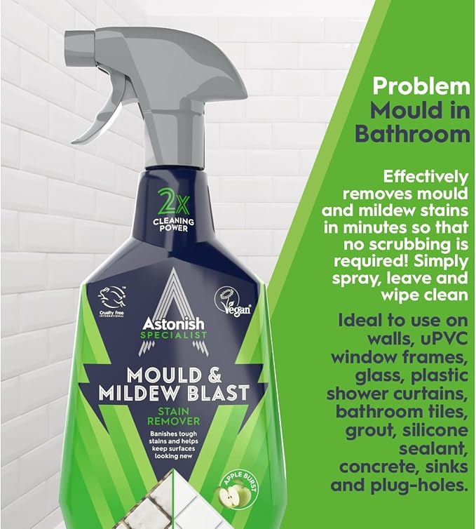 Astonish Apple Burst Household Cleaner - Shower Curtain, Shower Door, Bathroom Tiles - Hard Water Stains, Rust & Calcium Bathroom Cleaner - No Scrub, Cruelty Free Cleaning Supplies, 750ml Bottle