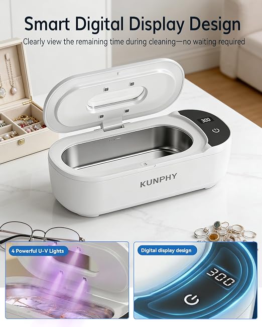 KUNPHY 48kHz Ultrasonic Jewelry Cleaner, Ultrasonic Cleaner | 2026 Upgraded Design, 400ml Tank, 2 Digital Timers, Touch Operation, for Eyeglasses Watches Silver Gold Diamond Rings