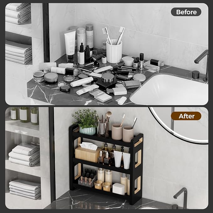 Bathroom Counter Organizer,Bathroom Counter Shelf,Bathroom Organizers,Under Sink Organizer,Cologne Organizer For Men,Colognes Stand,Cologne Cabinet,Vanity Shelf(Black 3 Tier)