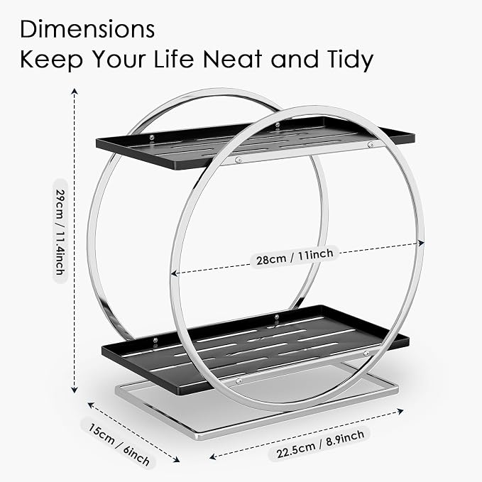 Bathroom Counter Organizer, Silver Black Perfume Organizer for Dresser, 2-Tier Bathroom Organizers and Storage, Exquisite Makeup Organizer Countertop Vanity Tray for Perfume Cosmetic Skincare