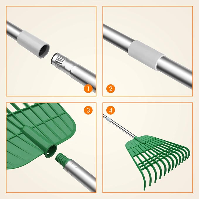 Gardzen 12 Tines Gardening Leaf Rake, Lightweight Steel Handle, Detachable, Ideal Camp Rake, Comes with Dustpan-Type Garden Bag | Lightweight Steel Handle, Detachable, Ideal Camp Rake, Comes with Dustpan-Type Garden Bag