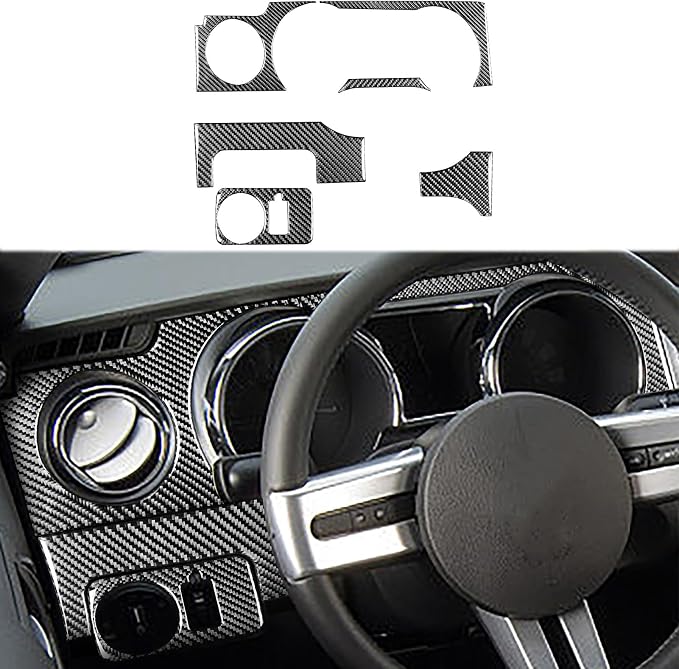 Real Carbon Fiber Trim for Ford Mustang GT Shelby Accessories | for 2005 2006 2007 2008 2009，Instrument Cluster Central Console Cover，Thick Overlay Sticker Decal，6PCs