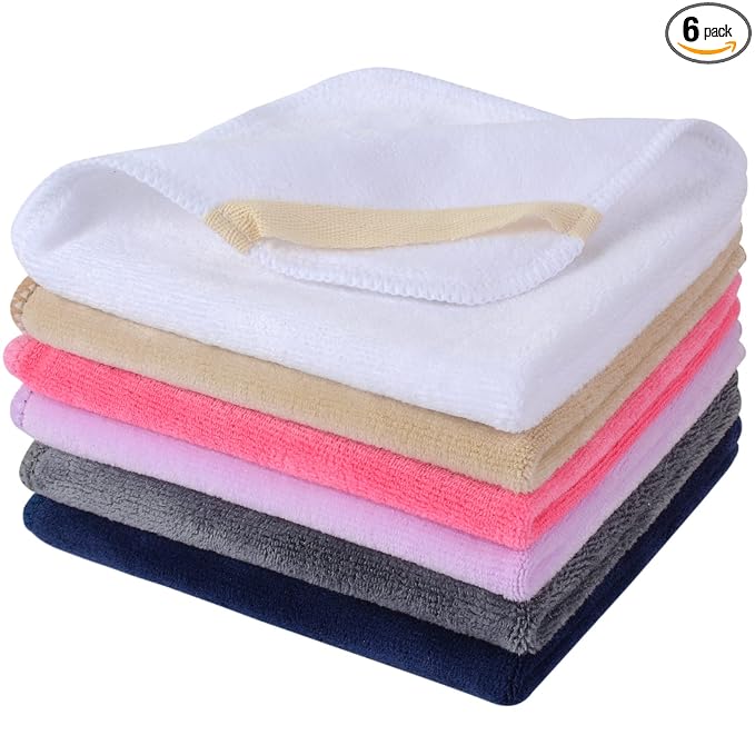 SINLAND Brushed Microfiber Facial Cloths Fast Drying Washcloth 12inch x 12inch Absorbent Face Wash Cloth Soft Makeup Remover Cloths